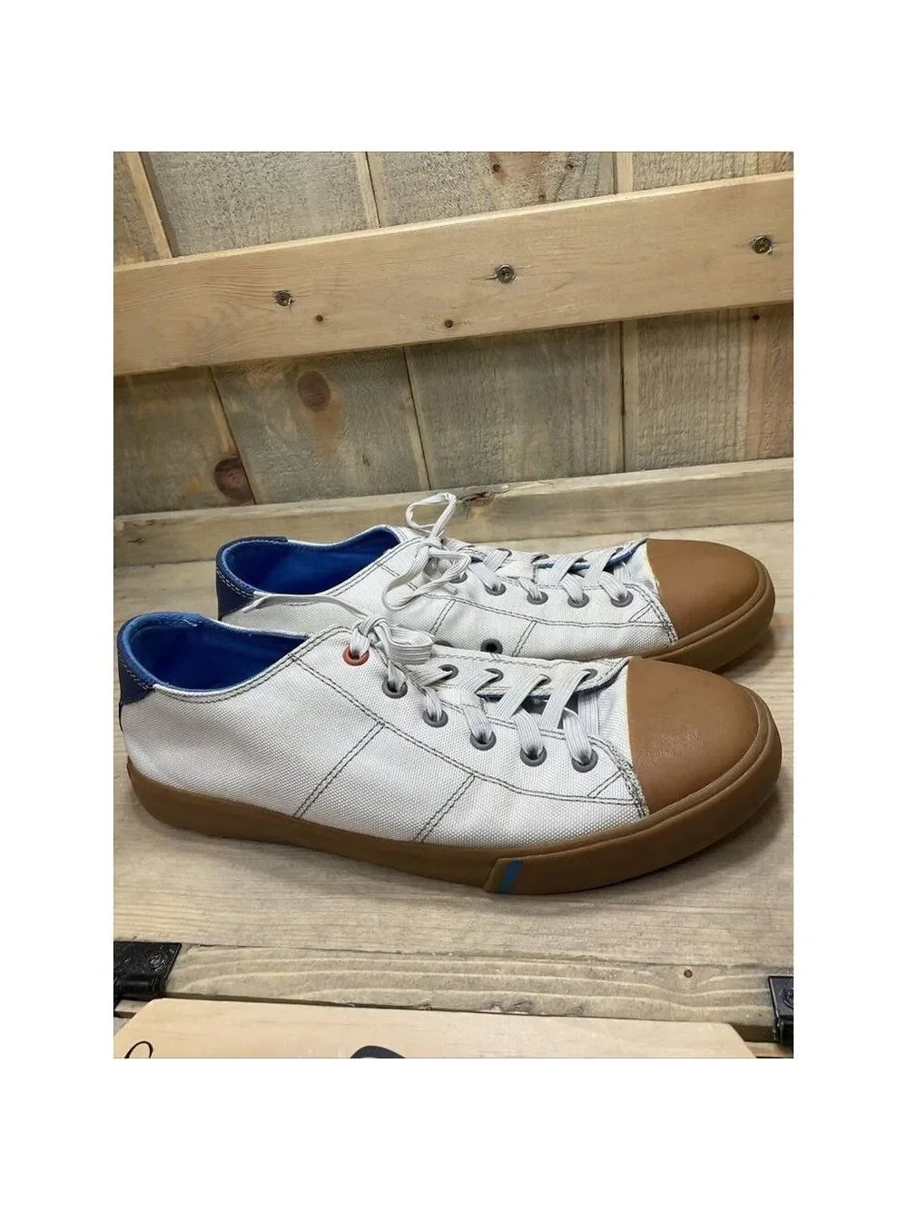 𝅺JOHNNIE-O Sail Away Sneakers White Canvas Men’s Size 8 Rubber Toe Preowned - Picture 2 of 9